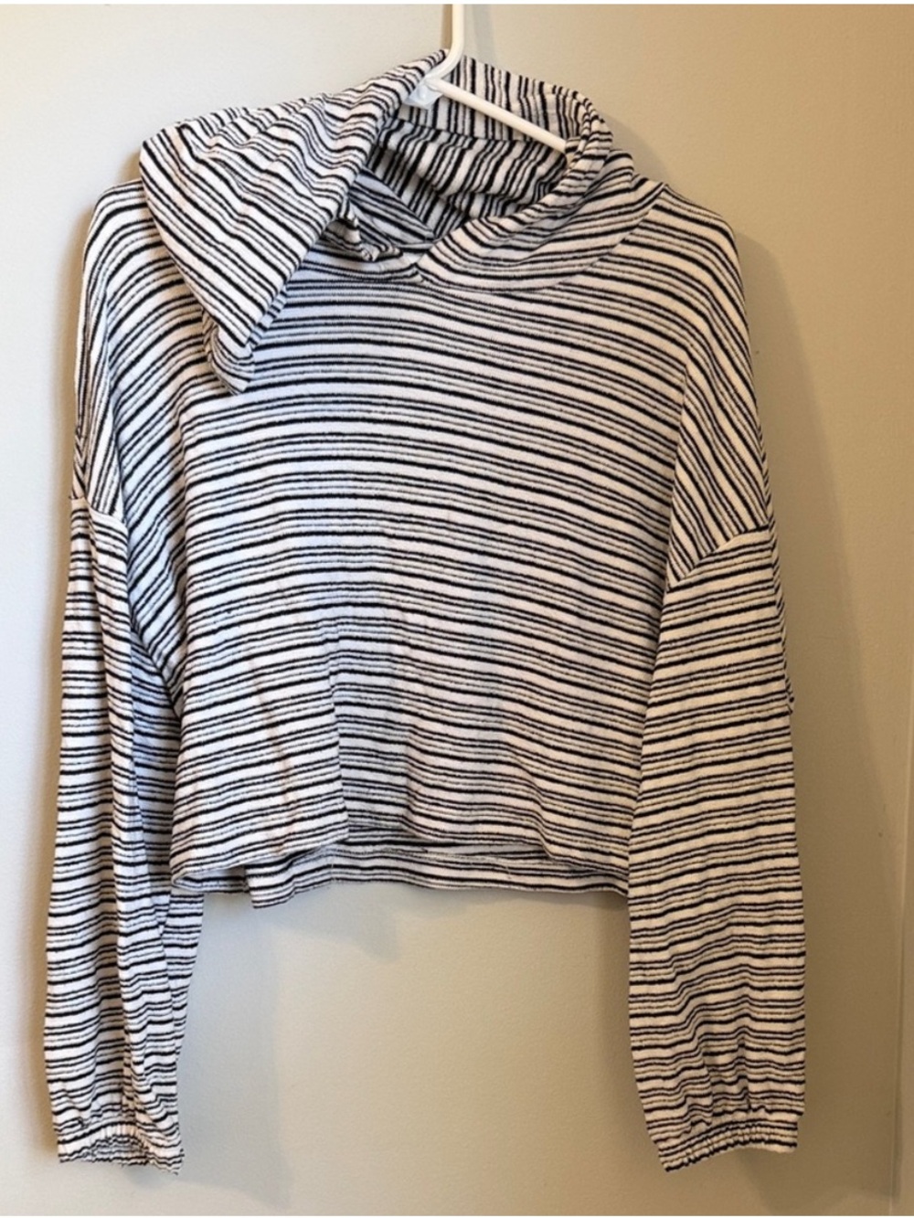 Project Social T Black & White Striped Cropped Hoodie